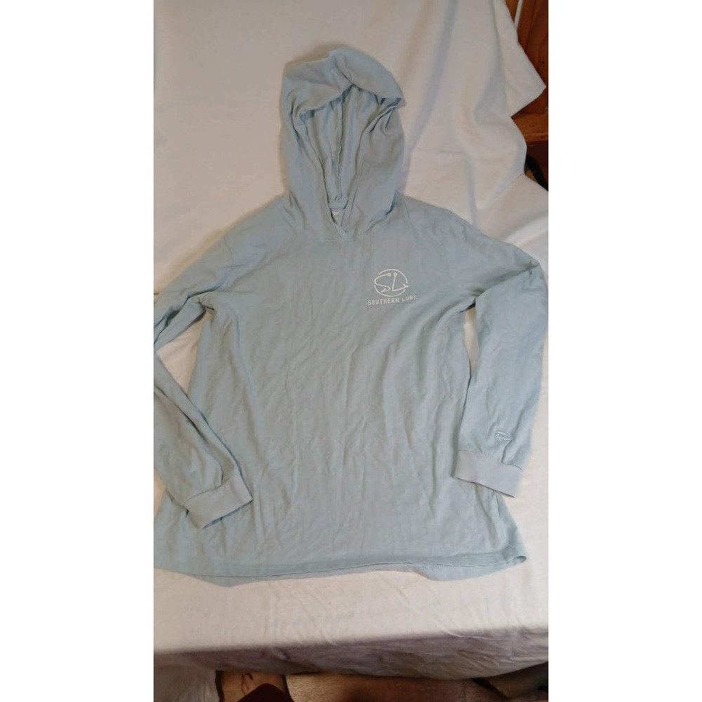 Southern Lure Hooded Long Sleeve Light Blue Floral Fish Shirt Womens Medium